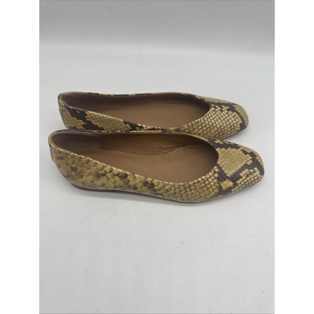 Frye Dana Ballet Flats Womens‎ 6M Snake Print Leather Yellow Brown Square Toe